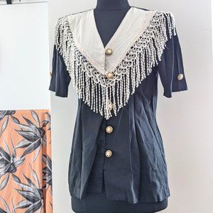 Vintage Lace Fringe Collar Buttondown Blouse